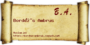 Bordás Ambrus névjegykártya